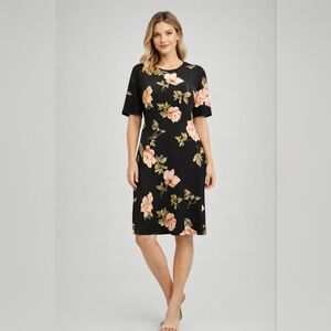 Alexandra + Oak Black Floral Shift Dress Size L #1008